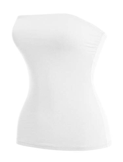 MixMatchy Women's Basic Solid Stretchy Cotton Long Bandeau Tube Top