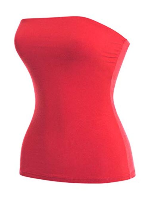 MixMatchy Women's Basic Solid Stretchy Cotton Long Bandeau Tube Top