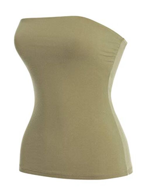 MixMatchy Women's Basic Solid Stretchy Cotton Long Bandeau Tube Top