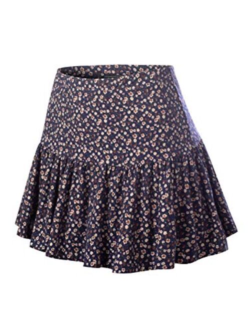 MixMatchy Women's Cute Floral Print A Line Flared Mini Skater Skirt