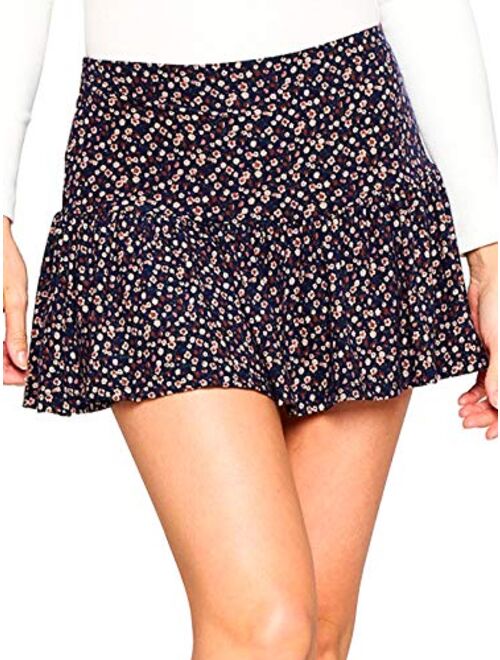 MixMatchy Women's Cute Floral Print A Line Flared Mini Skater Skirt