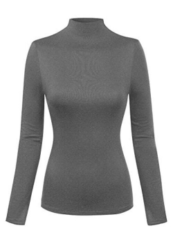 MixMatchy Women's Solid Tight Fit Lightweight Long Sleeves Mock Neck Top