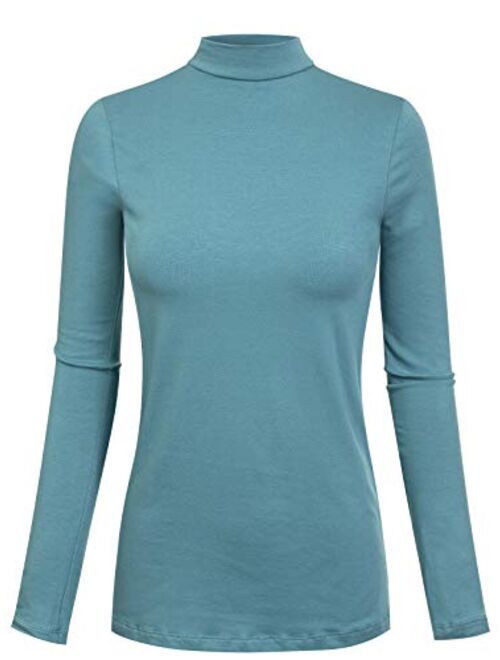 MixMatchy Women's Solid Tight Fit Lightweight Long Sleeves Mock Neck Top