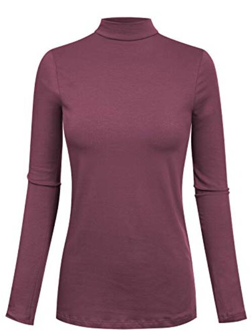 MixMatchy Women's Solid Tight Fit Lightweight Long Sleeves Mock Neck Top