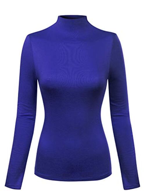 MixMatchy Women's Solid Tight Fit Lightweight Long Sleeves Mock Neck Top