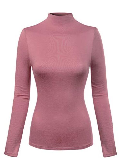 MixMatchy Women's Solid Tight Fit Lightweight Long Sleeves Mock Neck Top