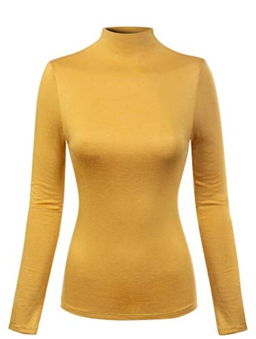 MixMatchy Women's Solid Tight Fit Lightweight Long Sleeves Mock Neck Top