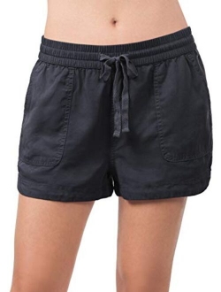 MixMatchy Women's Casual Elastic Band with Drawstring Waist Tencel Beach Shorts