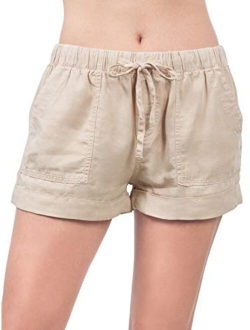 MixMatchy Women's Casual Elastic Band with Drawstring Waist Tencel Beach Shorts