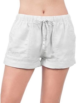 MixMatchy Women's Casual Elastic Band with Drawstring Waist Tencel Beach Shorts