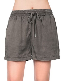 MixMatchy Women's Casual Elastic Band with Drawstring Waist Tencel Beach Shorts