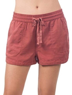 MixMatchy Women's Casual Elastic Band with Drawstring Waist Tencel Beach Shorts