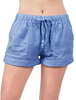 MixMatchy Women's Casual Elastic Band with Drawstring Waist Tencel Beach Shorts