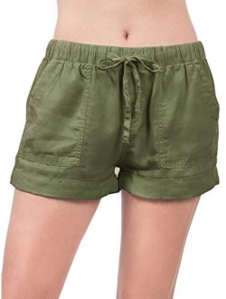 MixMatchy Women's Casual Elastic Band with Drawstring Waist Tencel Beach Shorts