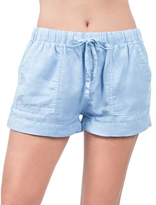 MixMatchy Women's Casual Elastic Band with Drawstring Waist Tencel Beach Shorts