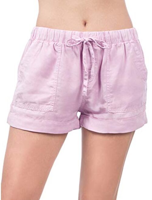 MixMatchy Women's Casual Elastic Band with Drawstring Waist Tencel Beach Shorts