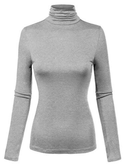 MixMatchy Women's Solid Tight Fit Lightweight Solid/Stripe Long Sleeves Turtle Neck Top