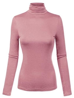 MixMatchy Women's Solid Tight Fit Lightweight Solid/Stripe Long Sleeves Turtle Neck Top