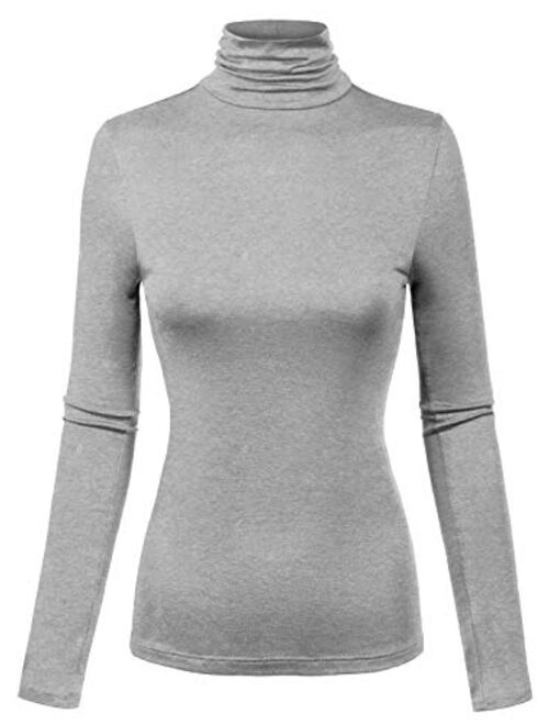 MixMatchy Women's Solid Tight Fit Lightweight Solid/Stripe Long Sleeves Turtle Neck Top