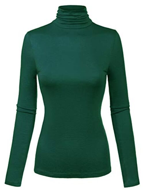 MixMatchy Women's Solid Tight Fit Lightweight Solid/Stripe Long Sleeves Turtle Neck Top