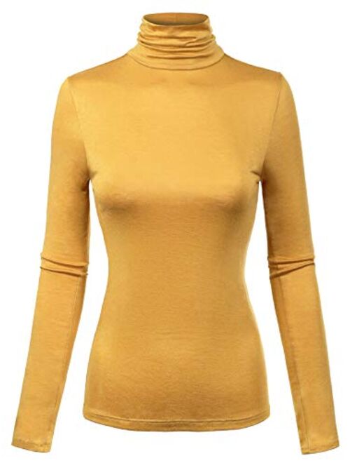 MixMatchy Women's Solid Tight Fit Lightweight Solid/Stripe Long Sleeves Turtle Neck Top