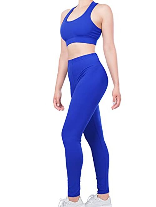 MixMatchy Women's Two Piece Gym Yoga Racerback Sports Bra with Slim Fit Legging Active Set