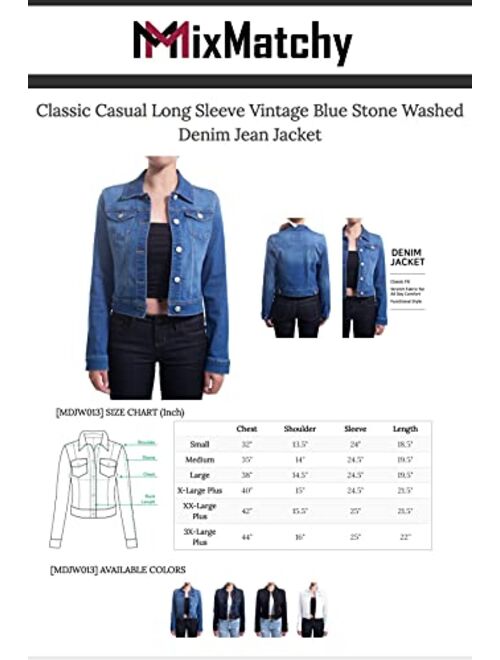 MixMatchy Women's Classic/Destroyed Casual Long Sleeve Vintage Denim Jean Jacket