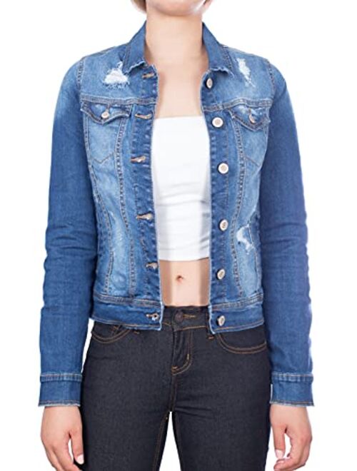 MixMatchy Women's Classic/Destroyed Casual Long Sleeve Vintage Denim Jean Jacket