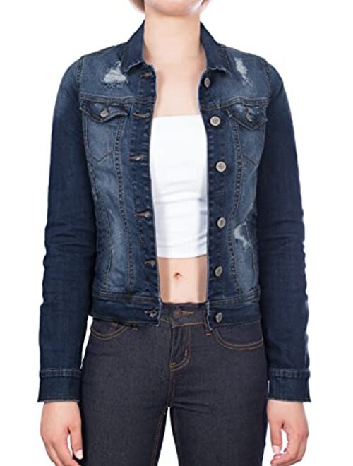 MixMatchy Women's Classic/Destroyed Casual Long Sleeve Vintage Denim Jean Jacket