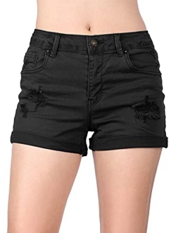 MixMatchy Women's Casual Distressed Mid Rise Denim Jean Shorts