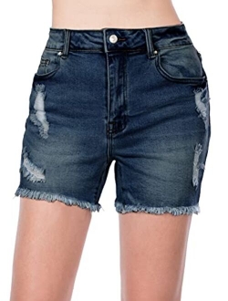 MixMatchy Women's Casual Distressed Mid Rise Denim Jean Shorts