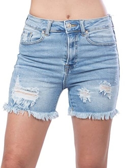 MixMatchy Women's Casual Distressed Mid Rise Denim Jean Shorts