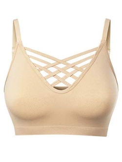 MixMatchy Women's Soft Seamless Triple Criss-Cross Front Adjustable Strap Bralette Sport Bra