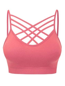 MixMatchy Women's Soft Seamless Triple Criss-Cross Front Adjustable Strap Bralette Sport Bra