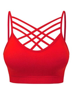 MixMatchy Women's Soft Seamless Triple Criss-Cross Front Adjustable Strap Bralette Sport Bra