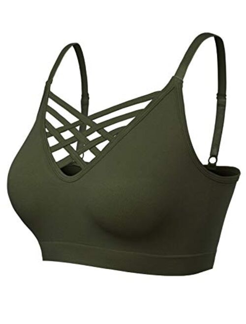 MixMatchy Women's Soft Seamless Triple Criss-Cross Front Adjustable Strap Bralette Sport Bra