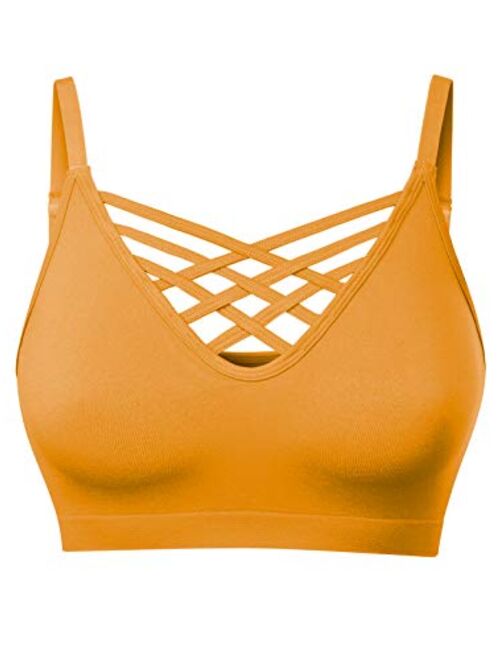 MixMatchy Women's Soft Seamless Triple Criss-Cross Front Adjustable Strap Bralette Sport Bra