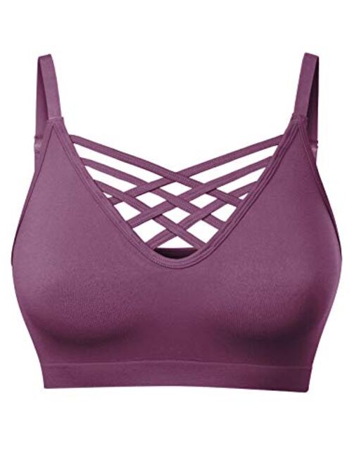 MixMatchy Women's Soft Seamless Triple Criss-Cross Front Adjustable Strap Bralette Sport Bra