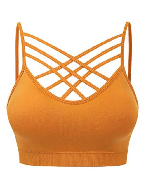 MixMatchy Women's Soft Seamless Triple Criss-Cross Front Adjustable Strap Bralette Sport Bra