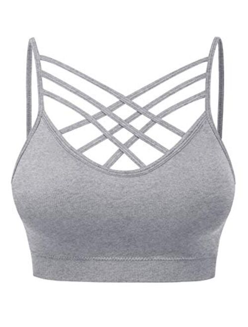 MixMatchy Women's Soft Seamless Triple Criss-Cross Front Adjustable Strap Bralette Sport Bra