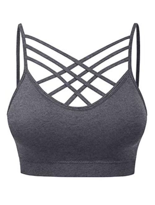 MixMatchy Women's Soft Seamless Triple Criss-Cross Front Adjustable Strap Bralette Sport Bra