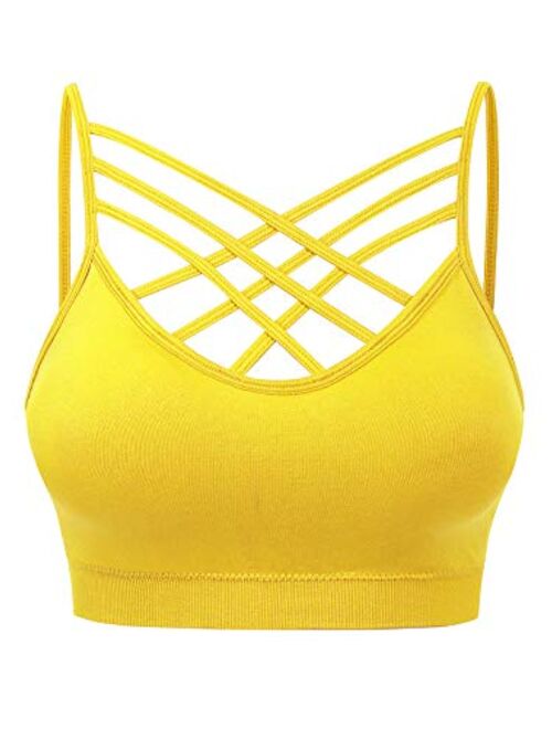 MixMatchy Women's Soft Seamless Triple Criss-Cross Front Adjustable Strap Bralette Sport Bra