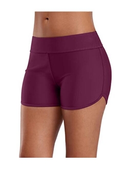 ALove Womens Solid Swim Shorts Stretch Board Shorts Swimsuit Bottoms