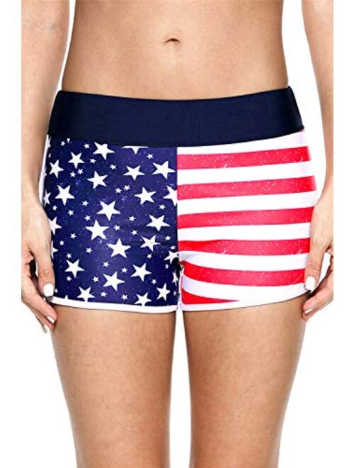 ALove Womens Solid Swim Shorts Stretch Board Shorts Swimsuit Bottoms