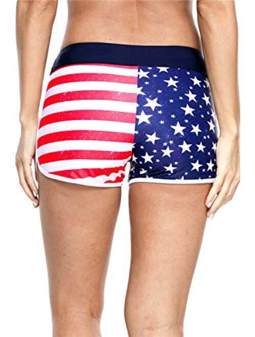 ALove Womens Solid Swim Shorts Stretch Board Shorts Swimsuit Bottoms