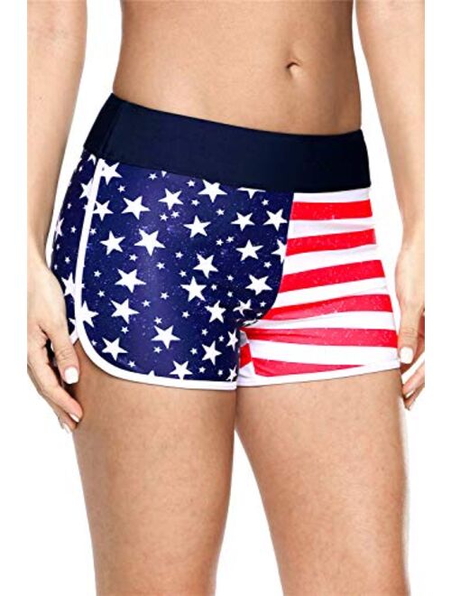 ALove Womens Solid Swim Shorts Stretch Board Shorts Swimsuit Bottoms