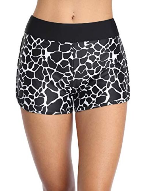 ALove Womens Solid Swim Shorts Stretch Board Shorts Swimsuit Bottoms