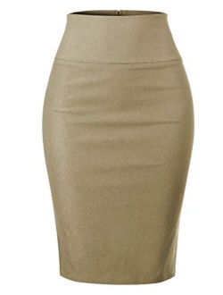 MixMatchy Women's Stretch Office Knee Length Midi Pencil Skirt