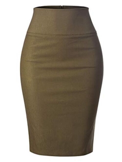 MixMatchy Women's Stretch Office Knee Length Midi Pencil Skirt