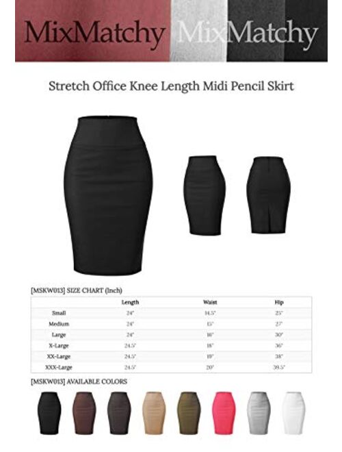 MixMatchy Women's Stretch Office Knee Length Midi Pencil Skirt